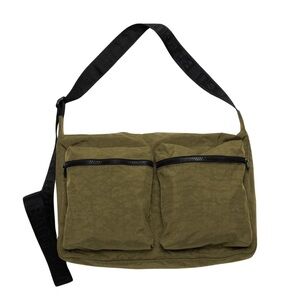 BAGGU Khaki Crossbody Bag with Black Strap